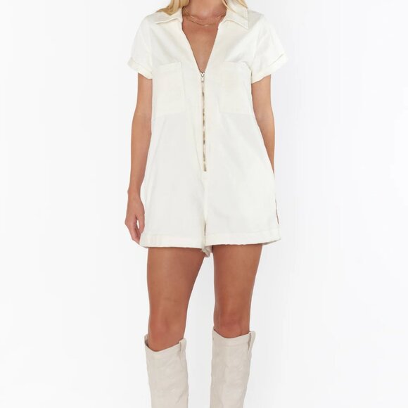 NWOT Show Me Your Mumu Range Zip Up Romper Cream Corduroy